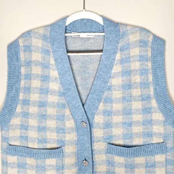 ZARA BLOGGER’S Favourite PLAID CHECK KNIT VEST With RHINESTONE BUTTONS S - Picture 9 of 16